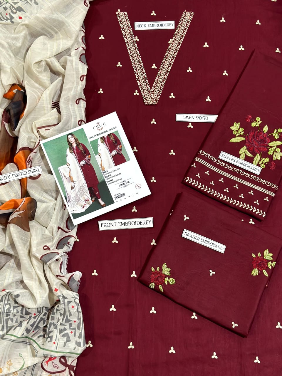 PURE LAWN 3PC EMBROIDERED
